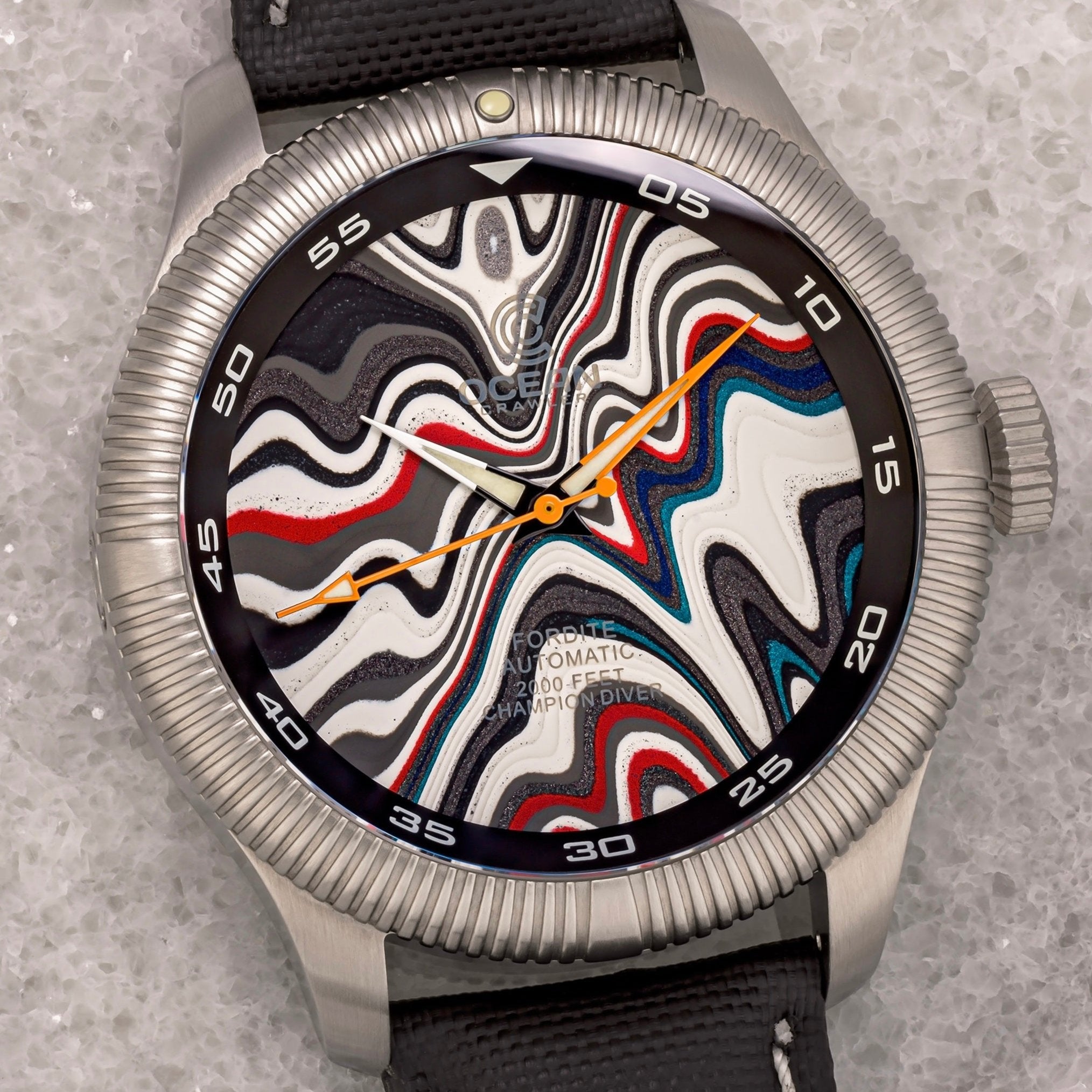 Ocean Crawler Champion Diver - Fordite - Unique Piece - Steel City Signature - Ocean Crawler Watch Co.