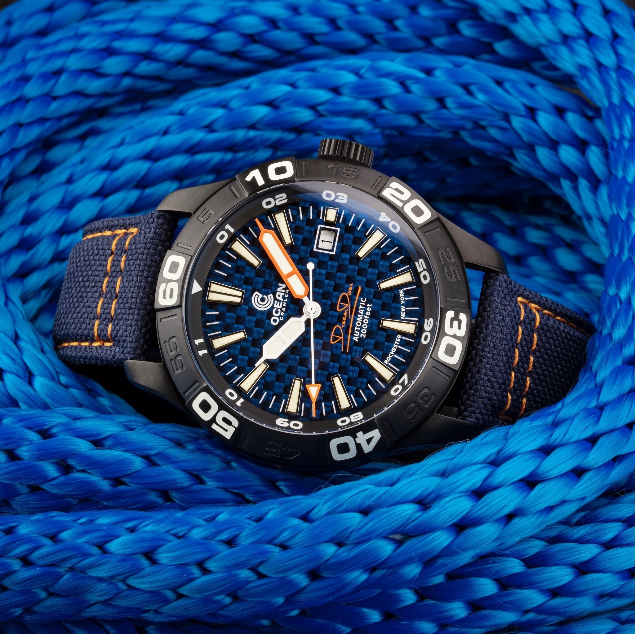 Ocean Crawler Dream Diver - Blue Carbon Fiber DLC - Ocean Crawler Watch Co.