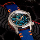 Ocean Crawler Neptune Mythic Battle 2023 - Blue Strap/Orange Case Ring - Ocean Crawler Watch Co.